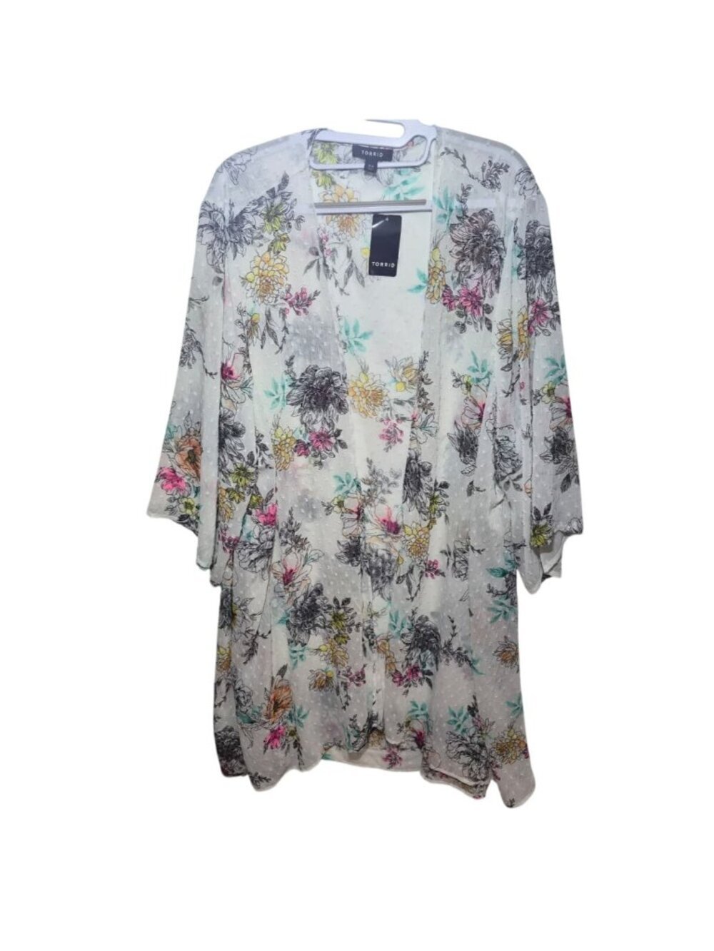 Torrid Floral Clip Dot Sheer Kimono Open Front 3/4 Sleeve Plus Size 3/4